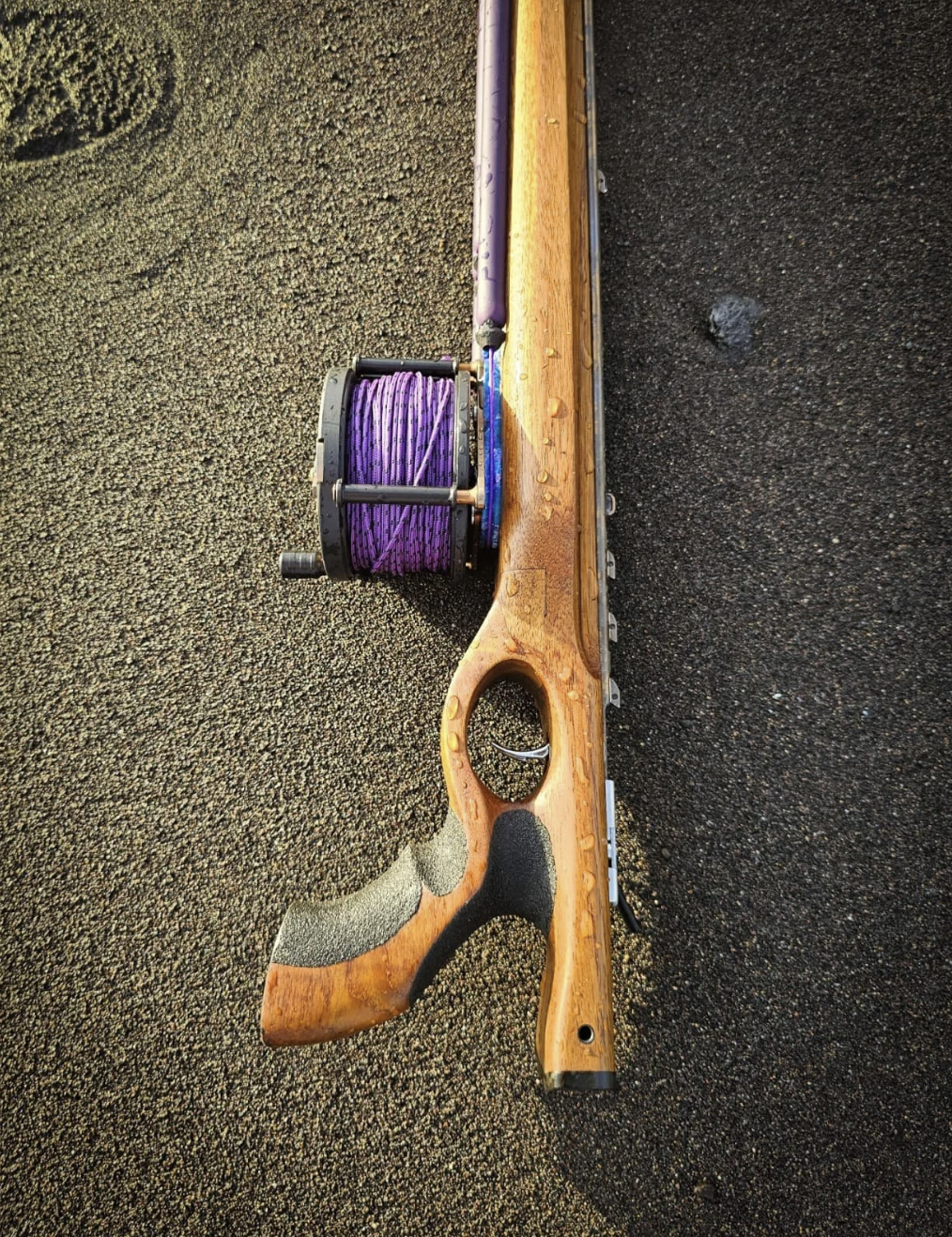 Handcrafted speargun handle detail